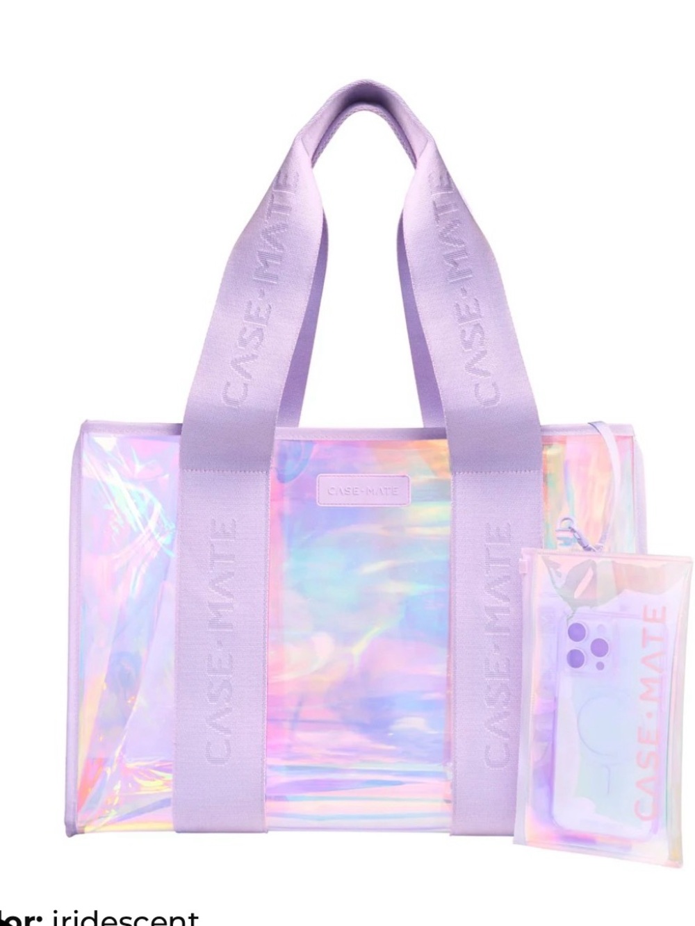 case-mate Iridescent Lavender Holographic Tote with Matching Strap